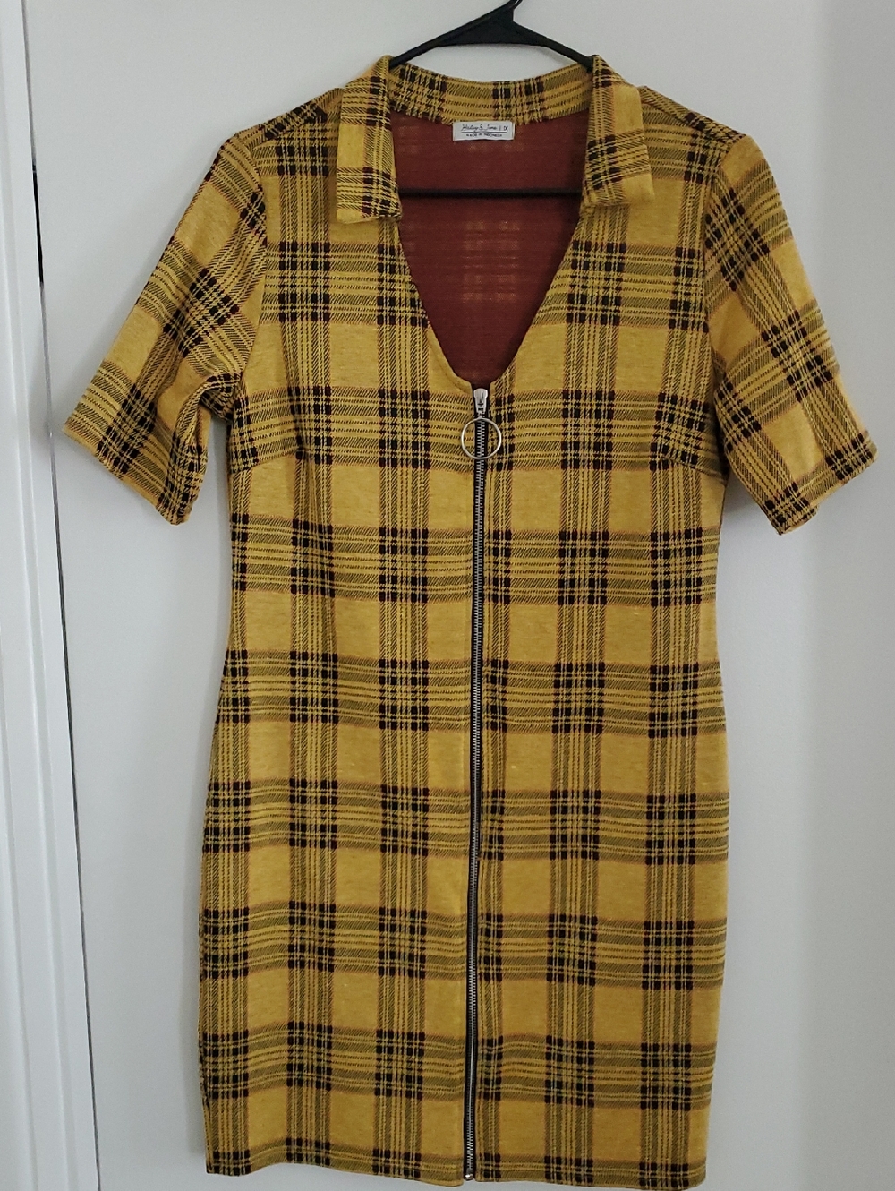 Haley & June Women's Yellow Plaid Zip-Front Fitted Mini Dress Size 1X